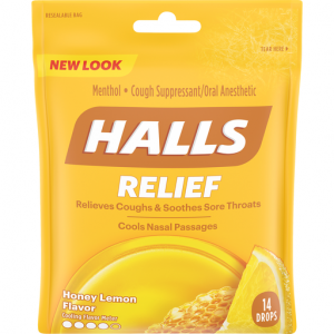 Halls Cough & Throat Relief Honey Lemon Flavor (14 drops)
